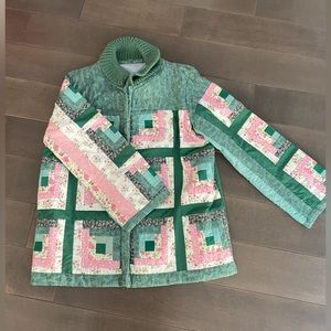 Quilted jacket with knitted collar
